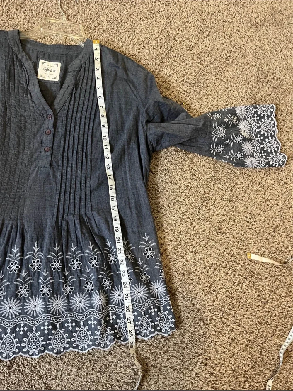 Style & Co. Indigo Blue Embroidered Peasant Tunic - Picture 6 of 10